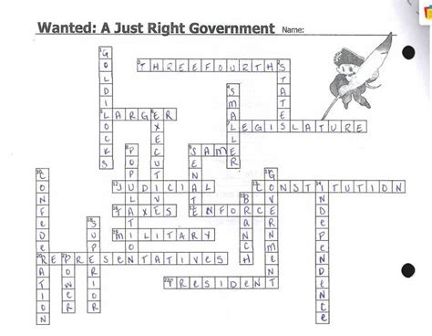Wanted a just right government crossword. Wanted: A Just Right Government Time Needed: One class period . Materials Needed: Student worksheets . Power Point and projector -or - overhead transparencies Scissors and tape/glue (class set) Copy Instructions: Reading (2 pages; class set) Cut & Paste Activity (2 pages; enough for pairs; do not copy back to back) Crossword Review (1 page ... 