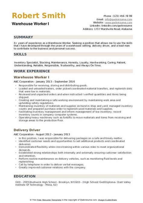 Warehouse Cv Example No Experience Sample Resume For Warehouse Worker