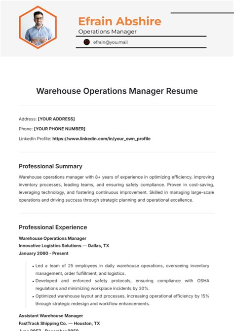 Warehouse Operations Manual Sample Template Resume Examples w950lbYV5o