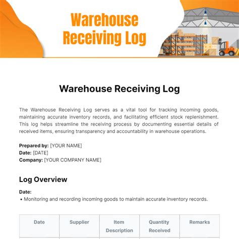 Warehouse receiving log template.  It captures critical details like vendo...