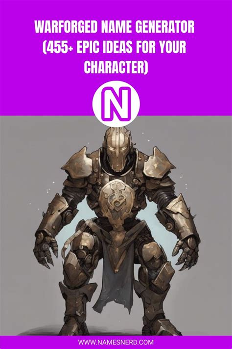 Warforged name generator.  Warforged are humanoid beings constructed of...