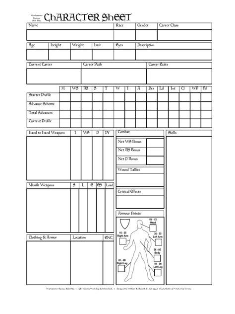Warhammer Fantasy Roleplay Accessory] Character Sheet