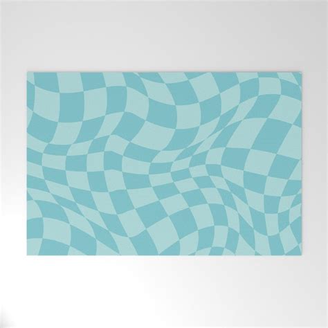Warped Checkered Pattern in Aqua Blue, Wavy Checkerboard Poster by
