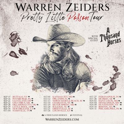 Warren zeiders tour 2023. The Grammy-nominated artist is coming to PPG Paints Arena on Oct. 5. Special guests Warren Zeiders and Alexandra Kay will join him on his "Beautifully Broken" tour. Jelly Roll, whose real name is ... 