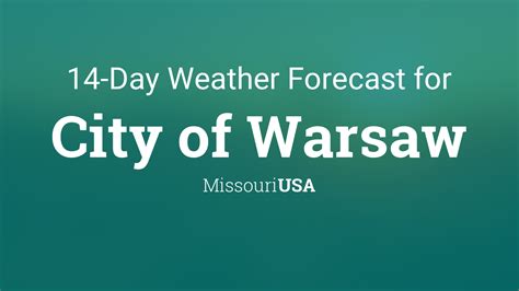 Warsaw mo weather 15 day forecast. MyForecast is a comprehensive resource for online weather forecasts and reports for over 58,000 locations worldwide. You'll find detailed 48-hour and 7-day extended forecasts, ski reports, marine forecasts and surf alerts, airport delay forecasts, fire danger outlooks, Doppler and satellite images, and thousands of maps. ... 15-Day Forecast ... 