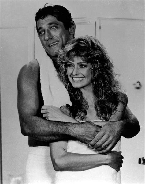 Joe Namath and Farrah Fawcett during filming of a TV ad for Fawcett’s hair shampoo and hair conditioning products in 1981. This was a re-teaming for the duo; their first ad together was for Noxzema shaving cream in 1973..