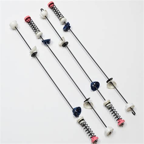 Washing machine tub suspension rod kit,. Set of 4 rods, 4 suspension balls and 4 bushings. The suspension rods help to dampen the movement of the washer tub. If one or more of the suspension rods are broken, the washer will vibrate or shake. OEM Part - Manufacturer #W10780048.