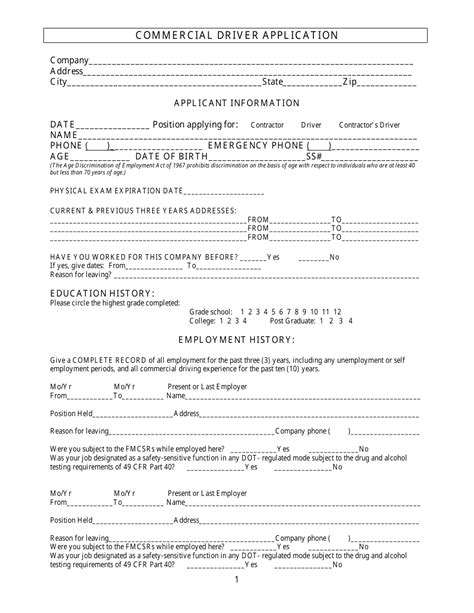 Washington Commercial Driver Application Form Download Printable PDF