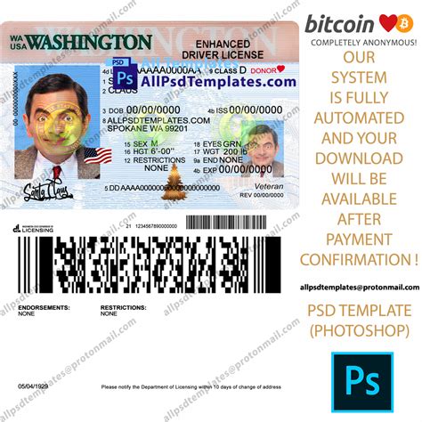 Washington Driver License Template ALL PSD TEMPLATES