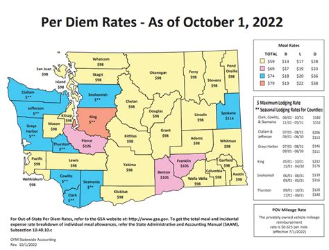 Washington Per Diem Rates for FY 2024 - FederalPay