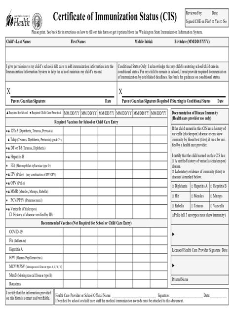 Washington State Immunization Form Fill Out and Sign Printable PDF Template signNow