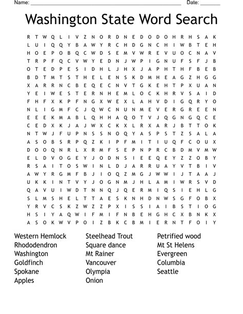 Washington State Word Search WordMint