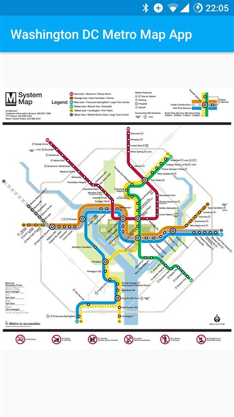 Our app is the ultimate travel companion for locals and tourists navigating the Washington D.C. subway system. Here's what makes our app a must-have: Interactive Metro Map: View the entire Washington Metro network with crisp, clear lines and stations. Zoom in for more details and tap stations to reveal operational hours, connections, and more..