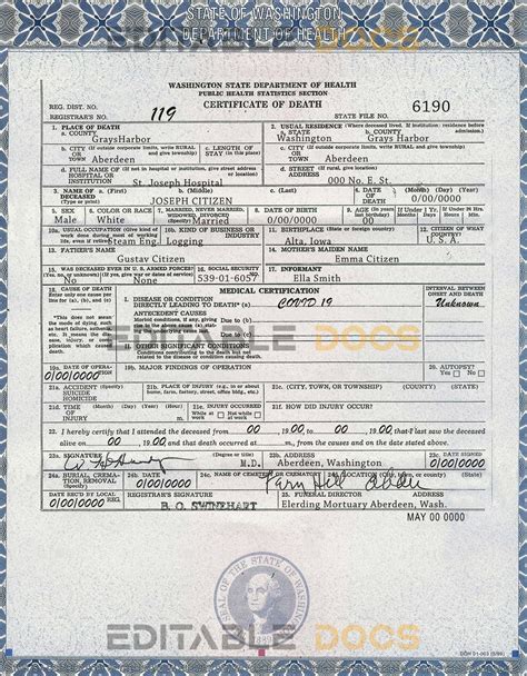 Washington state death index.  Each death is reported on a one-page printed ...