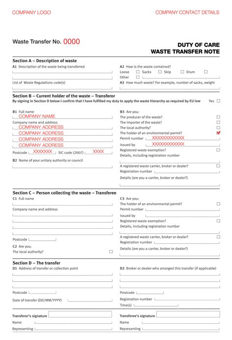 Waste transfer notes and consignment notes