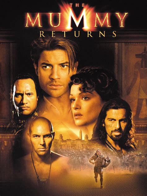 The Mummy Returns. Brendan Fraser and an all-star cast reunite in this action-packed adventure where an accursed mummy is resurrected -- along with a force even more powerful: The Scorpion King (The Rock). 9,102 IMDb 6.4 2 h 9 min 2001. PG-13. Action · Adventure · Tense · Thrilling.. 