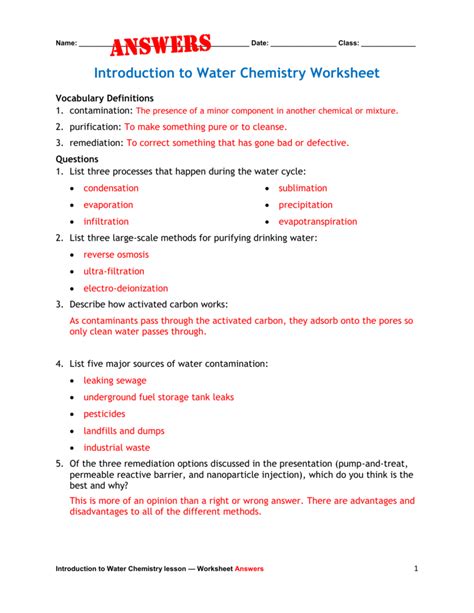 Water Chemistry Worksheet Flashcards Quizlet