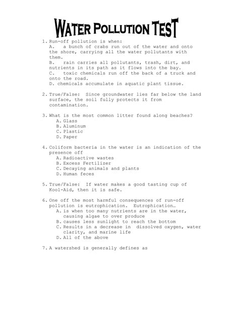Water Pollution Questions And Answers