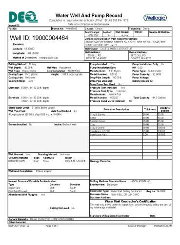 Water Well And Pump Record - egle.state.mi.us