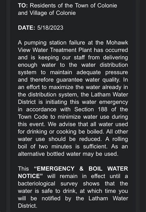 Water emergency, boil water notice issued in Colonie