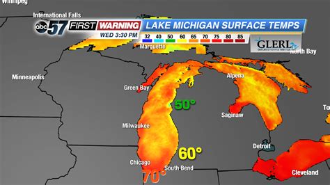 Based on average water temperature observations over the past ten years, the warmest water temperature in Lake Michigan in March was 36.5°F (in Winnetka), and the coldest 32.5°F (in Epoufette). To find out the sea temperature today and in the coming days, go to Current sea temperature in Lake Michigan.. 