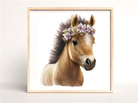 Watercolor Baby Horse Pony Flower Crown Botanical Farmhouse