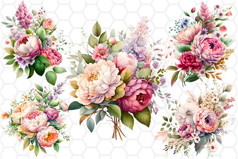 Watercolor Flower Bouquet Clipart Bundle Graphic by …