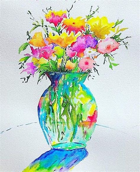 Watercolor Flowers Vase - 185 For Sale on 1stDibs