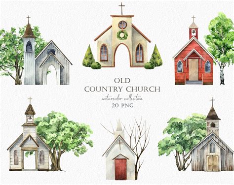 Watercolor White Church Download Christmas - Etsy