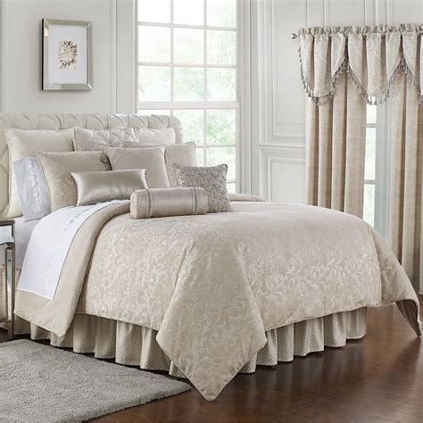 Waterford bedding. Oct 15, 2022 - Turn your bedroom into a sophisticated sanctuary with the Vaughn Bedding Collection by Waterford. Accented by sleek gold-tone details, you'll feel as if you're sleeping in the lap of luxury. Queen Comforter set includes: 1 Comforter: 92 in x 96 in 2 Standard Shams: 20 in x 26 in 1 Bedskirt: 60 in x 80 in with 18 in drop King Comforter set includes: 1 Comforter: 110 in x 96 in 2 ... 