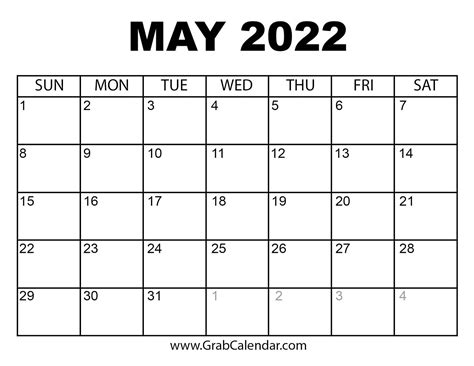 Waterproof Calendar May 2022