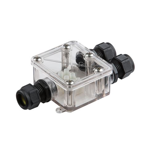Waterproof connector box. Debox 16A 2SL In-line Junction Box 50 x 29 x 97mm White (9858R) (106) compare. Polypropylene Construction. 4-Pole Screwless Connectors. Tool-Free. Bulk Save - View Offer. £1.79 Inc Vat. 