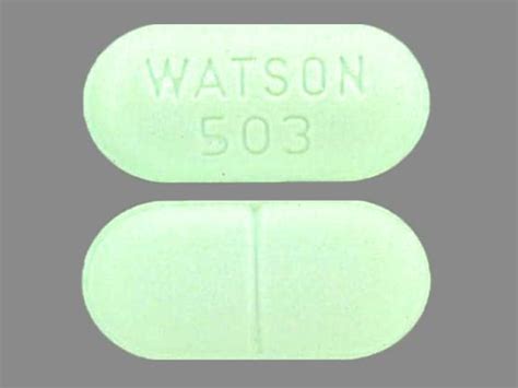10 mg/650 mg. 10 mg hydrocodone bitartrate and 650 mg acetaminophen, oblong, white tablets bisected on one side and debossed with WATSON 503 on the other side, supplied in: Bottles of 30 NDC 16590-120-30. Bottles of 50 NDC 16590-120-50. Bottles of 60 NDC 16590-120-60. Bottles of 90 NDC 16590-120-90.. 