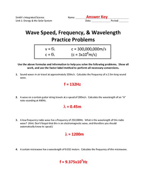 Wave Speed Practice Problems Answers