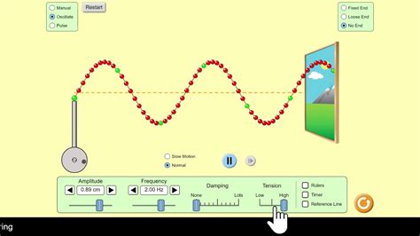 Wave on a String. Use this HTML to embed a running copy of this simulation. You can change the width and height of the embedded simulation by changing the "width" and "height" attributes in the HTML. Use this HTML code to display a screenshot with the words "Click to Run". PhET is supported by and educators like you.