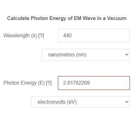 Wavelength to Photon Energy Calculator.