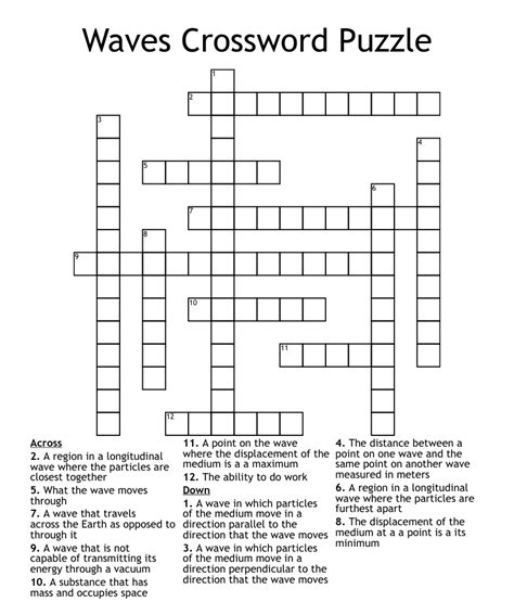 Waves in spanish crossword. Wave in Spanish crossword clue. Written by krist March 30, 2020. If you are looking for Wave in Spanish crossword clue answers and solutions then you have come to the right place. This crossword clue was last seen today on Daily Themed Crossword Puzzle. In case you are stuck and are looking for help then this is the right … 