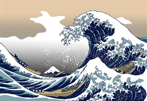 Waves off kanagawa. The Great Wave off Kanagawa (Japanese: 神奈川沖浪裏, Hepburn: Kanagawa-oki Nami Ura, lit. ' Under the Wave off Kanagawa ') is a woodblock print by Japanese ukiyo-e artist Hokusai, created in late 1831 during the Edo period of Japanese history. 