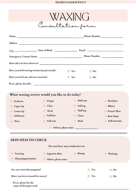 Waxing Consultation Form and Consent Form Template Go Paperless