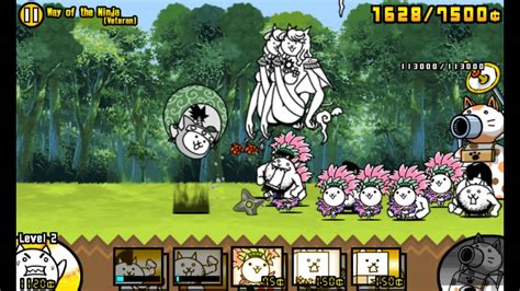 Way of the Ninja (Veteran) is the first stage in Ninja Awakens!. 1 Doge spawns after 0.07 seconds2f. 1 Flying Ninja Cat spawns as the boss. One thing about this stage overall is that you're definitely going to want to bring anti-Floating Cats like Angry Delinquent Cat, Sadako Cat, Cameraman Cat or Necro-Dancer Cat.. 