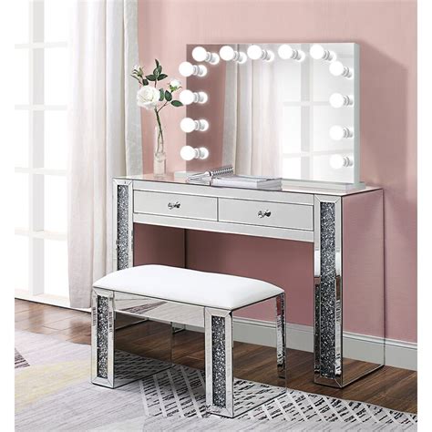 This makeup vanity comes with a backless upholster
