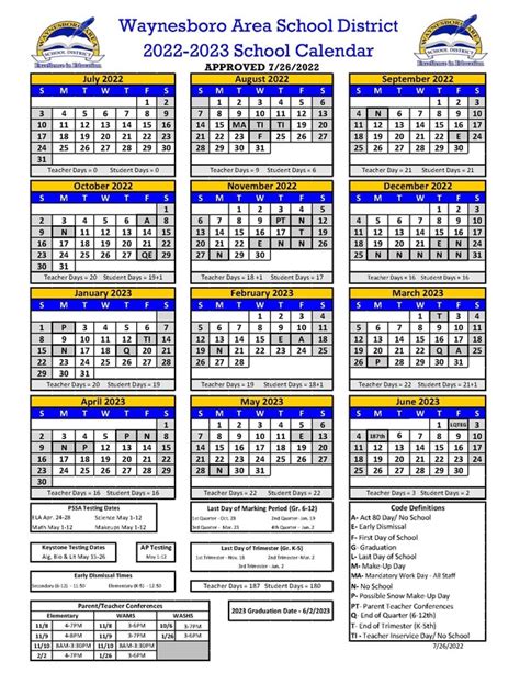 Waynesboro School Calendar