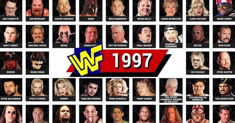 Wcw roster 1997. The Great Muta. The Shockmaster. Theodore Long. Tony Atlas. Tony Schiavone. Vader. Vinnie Vegas. The profile of each WCW wrestler features their Career History, Ring Names, Face / Heel Turns, Accomplishments, Pictures, Bio and more information and statistics. WWE Hall of Fame: Full List of Members & Inductees, All Legends & HOF Classes by Year. 