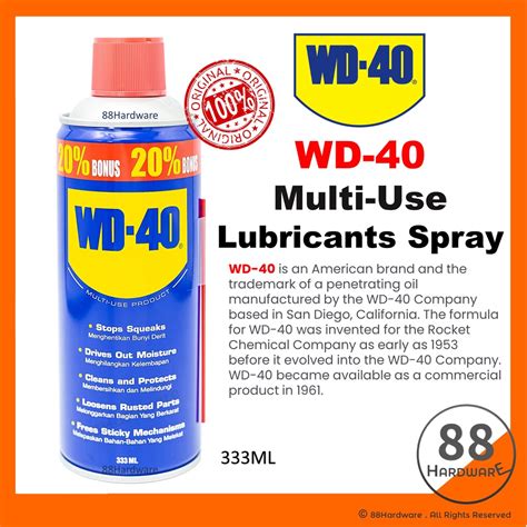 Wd-50 spray. Dec 14, 2018 · WD-40 Specialist Penetrant Fast-Acting low odor formula works on contact to free rusted nuts, bolts, threads, locks, and chains leaving behind a protective layer that prevents rust and corrosion from re-forming. It is 50-state VOC compliant and safe to use on metal, rubber and plastic parts. Penetrates rust to free up stuck, frozen, or seized ... 