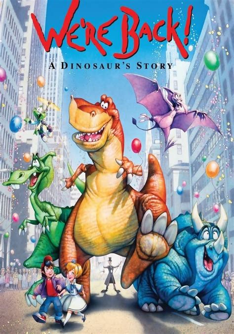 We%27re back a dinosaur%27s story book. Dinosaurs arrive in the present day and immediately get into trouble! Who will save them? Written and illustrated by Hudson Talbott. 