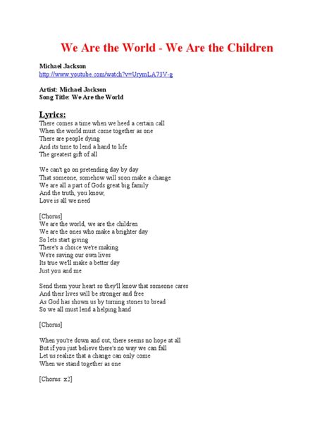 We are the world lyrics. Things To Know About We are the world lyrics. 