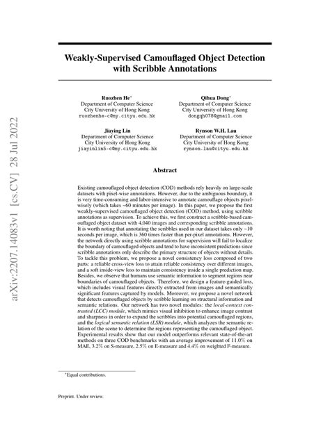 Weakly supervised object detection.  Weakly supervised camouflaged object detection...