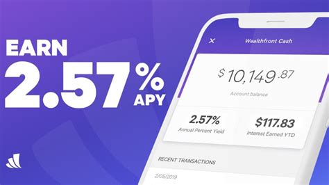 Wealthfront apy. The Wealthfront Cash Account Annual Percentage Yield (APY) is as of [May 28, 2019]. The APY may change at any time, before or after the Cash Account is opened. The national average according … 