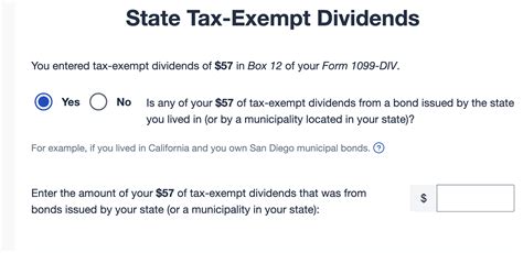 Wealthfront tax exempt dividends state. When asked which state, check the box "I earned tax exempt dividends in more than one state". In the drop down menu, select your state and enter the $ amount you calculated. In the 2nd box, select "More than one state" (at the bottom of the scroll down list) and enter the remaining dollar amount. *Your state will tax all the dividends except ... 