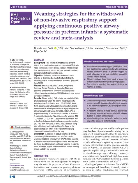 Weaning strategies for the withdrawal of non-invasive respiratory ...